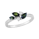 J&A 1970 - Bague - Or blanc, tourmaline verte & diamants