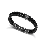 Rochet - Bracelet acier, cuir & pierre de lave