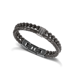 Rochet - Bracelet acier, cuir & agate noir