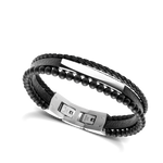 Rochet - Bracelet acier, cuir & agate noir