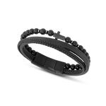 Rochet - Bracelet acier, cuir & agate noir