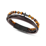 Rochet - Bracelet acier, cuir & oeil de tigre
