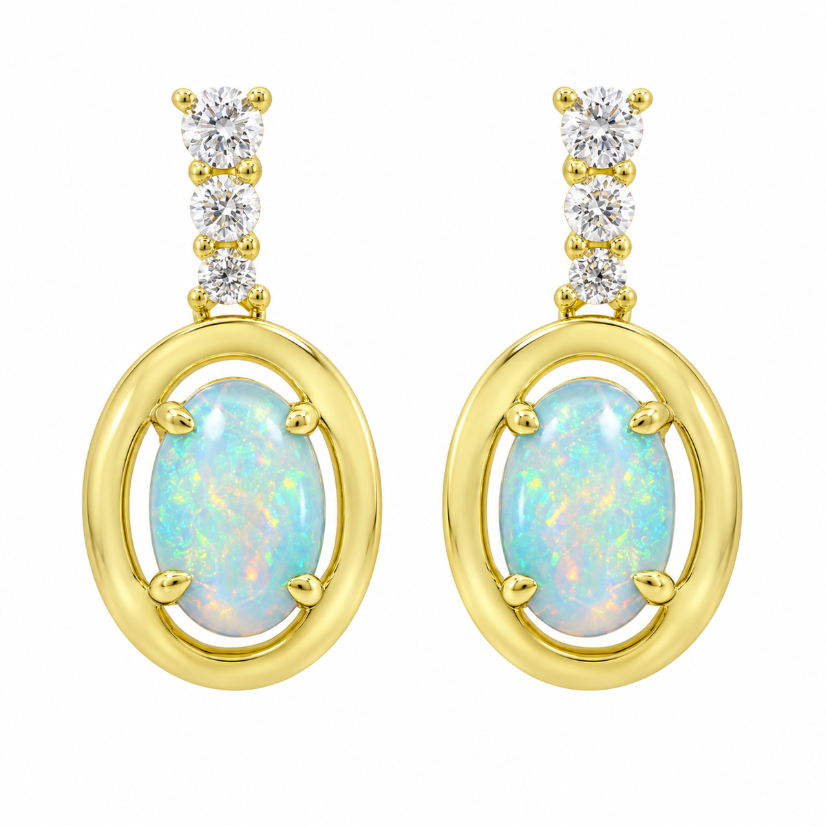 J&A 1970 - Boucles d'Oreilles - Or Jaune, Opales & Diamants
