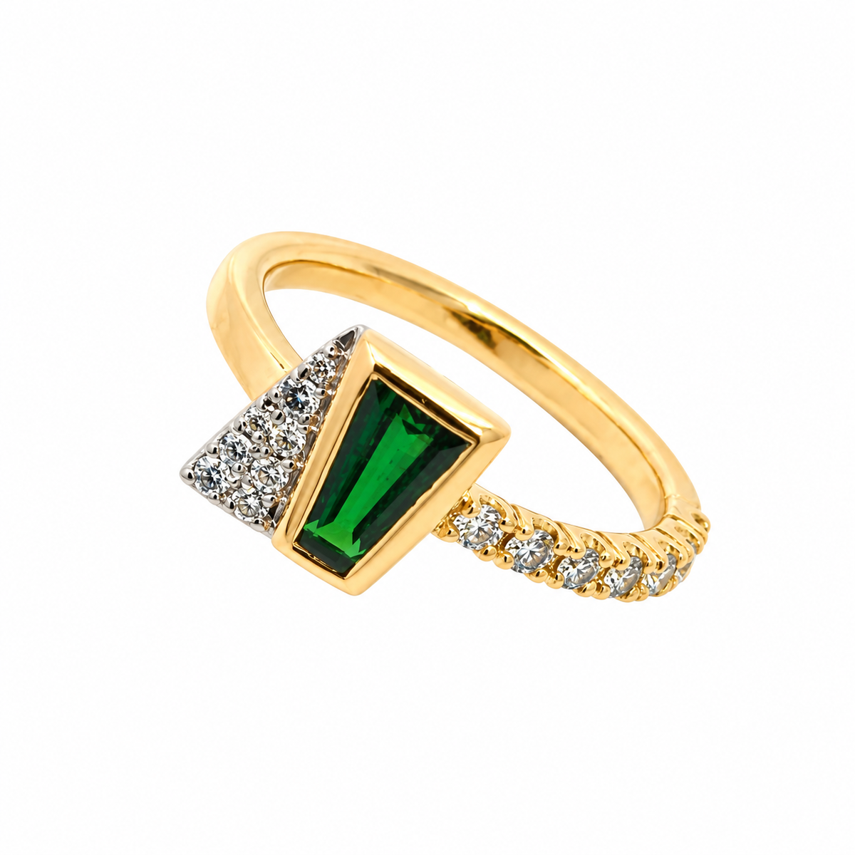 Création - Bague - Or jaune et platine - Tsavorite - Diamants
