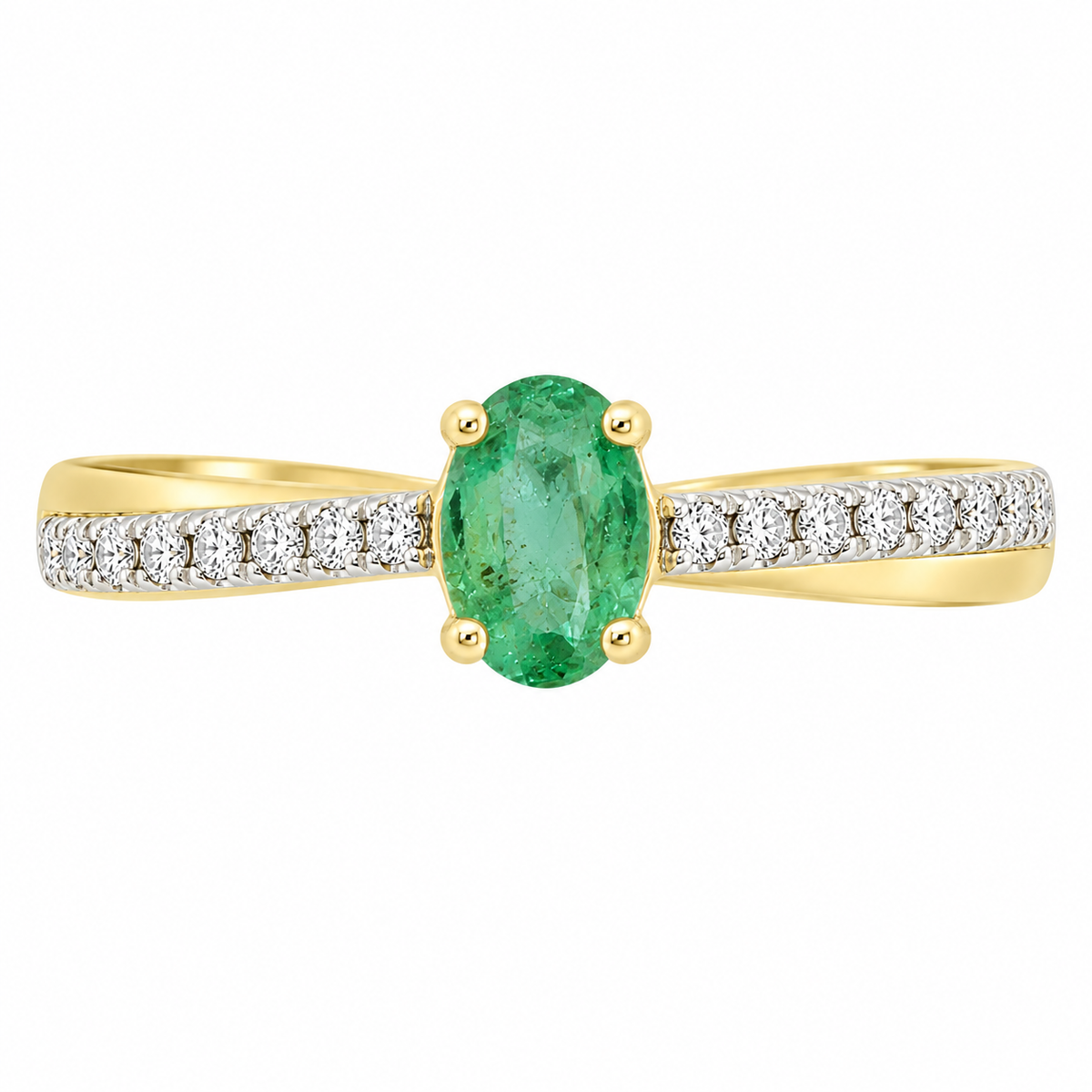 J&A 1970 - Bague - Or jaune, diamants & émeraude