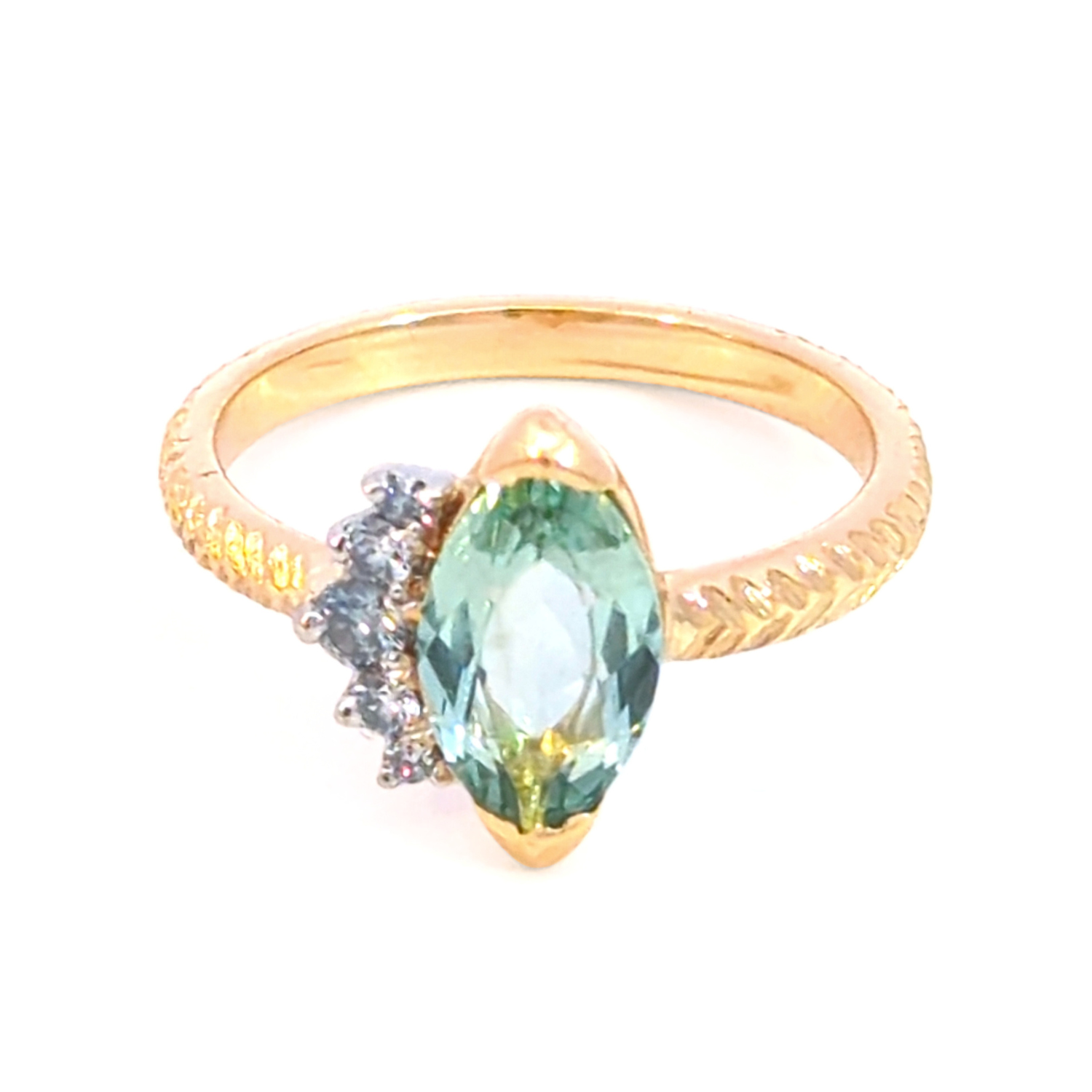 Création - Bague - Or Jaune et Platine - Béryl - Diamants