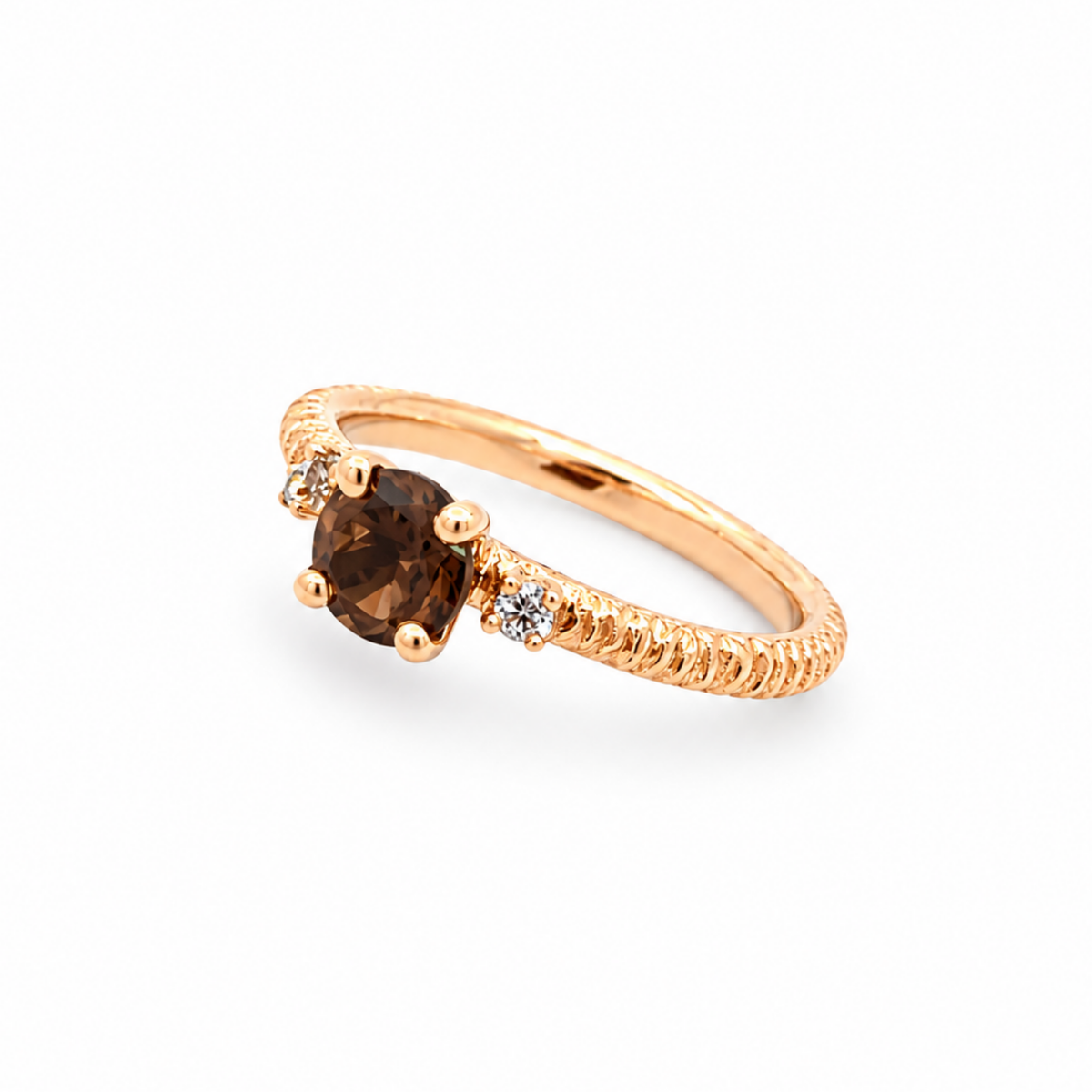 Création - Bague - Or rose - Quartz fumé, diamant cognac et diamants