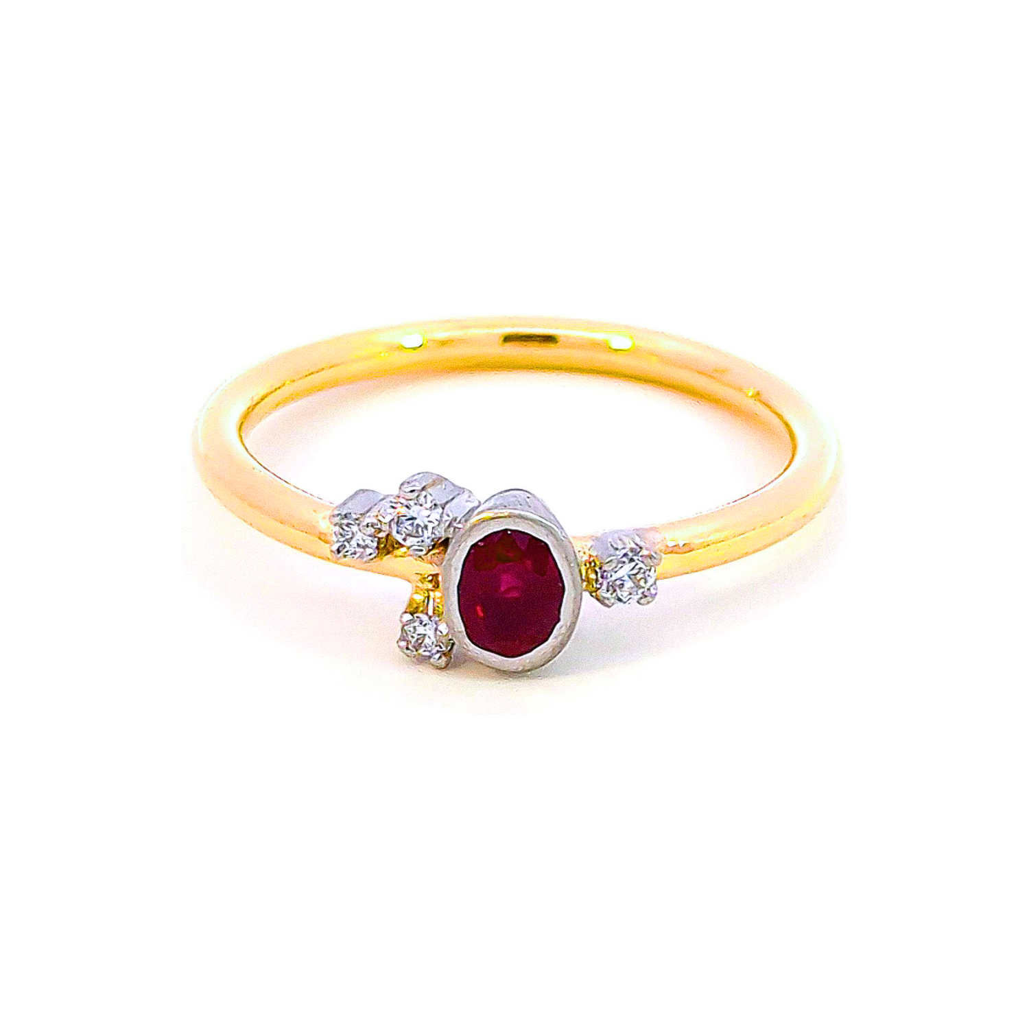 Création - Bague - Or Jaune & Platine - Rubis - Diamants