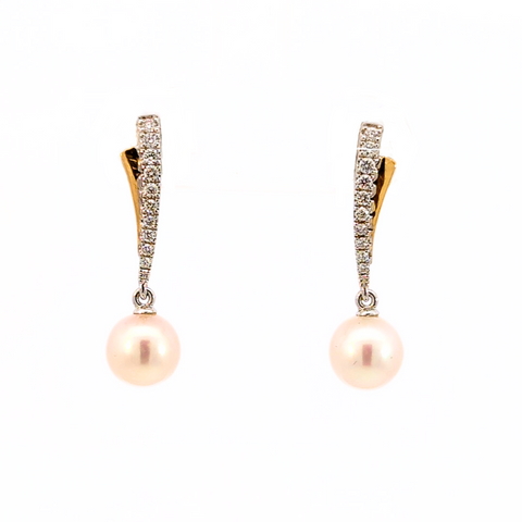 J&A 1970 - Boucles d'Oreilles - Or Bicolore, Perles & Diamants