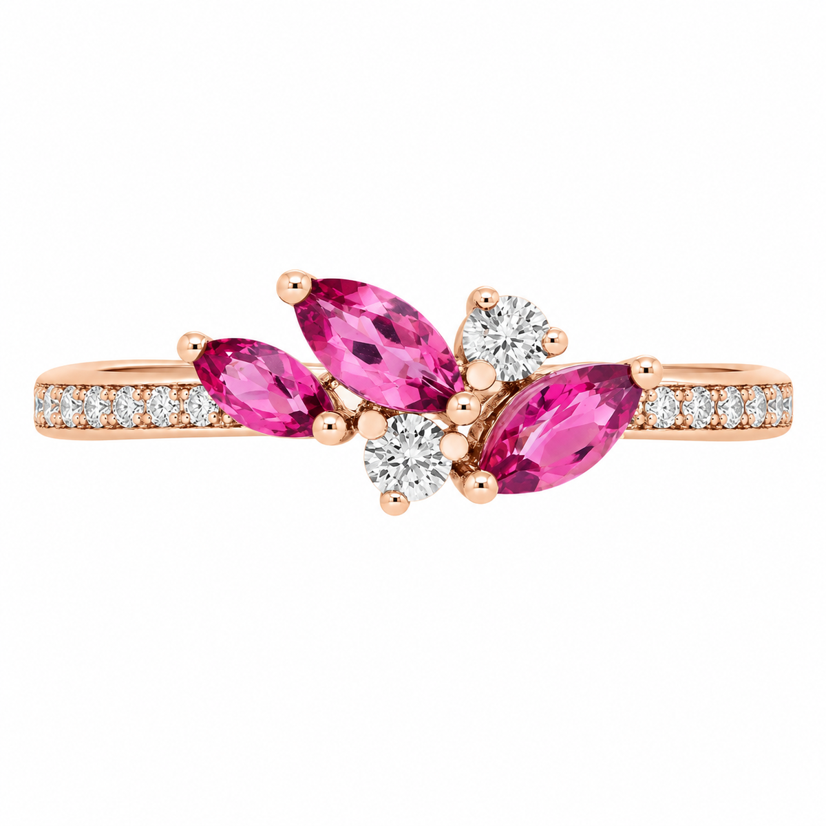 J&A 1970 - Bague - Or rose, tourmalines roses & diamants