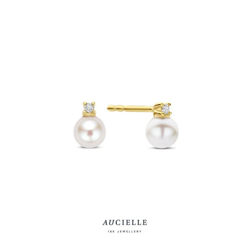 Aucielle – Boucles d'Oreilles – Or Jaune, perles & diamants