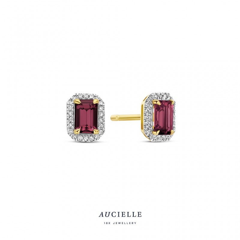 Aucielle – Boucles d'Oreilles – Or Jaune, rhodolite & diamants