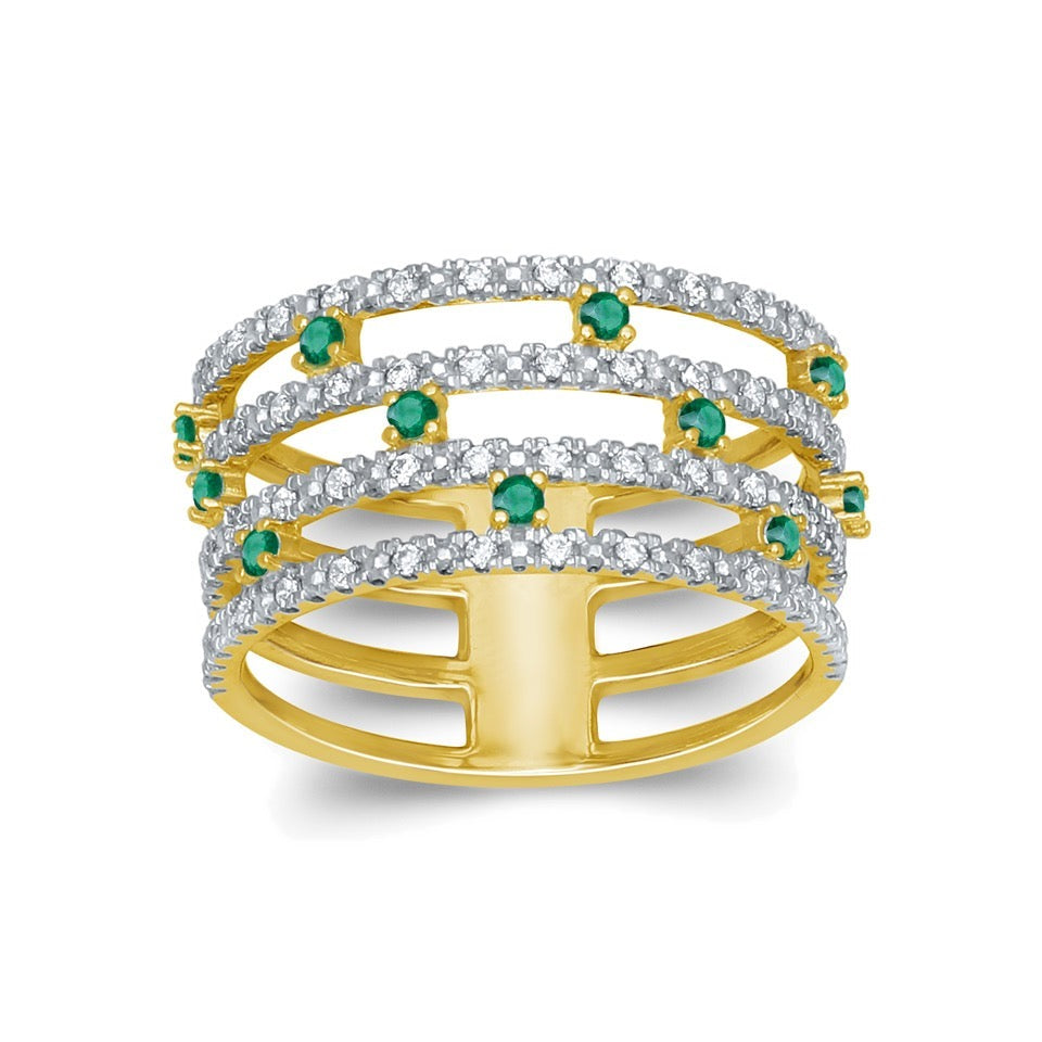 Aurum Adamas – Bague – Or jaune, émeraude & diamants
