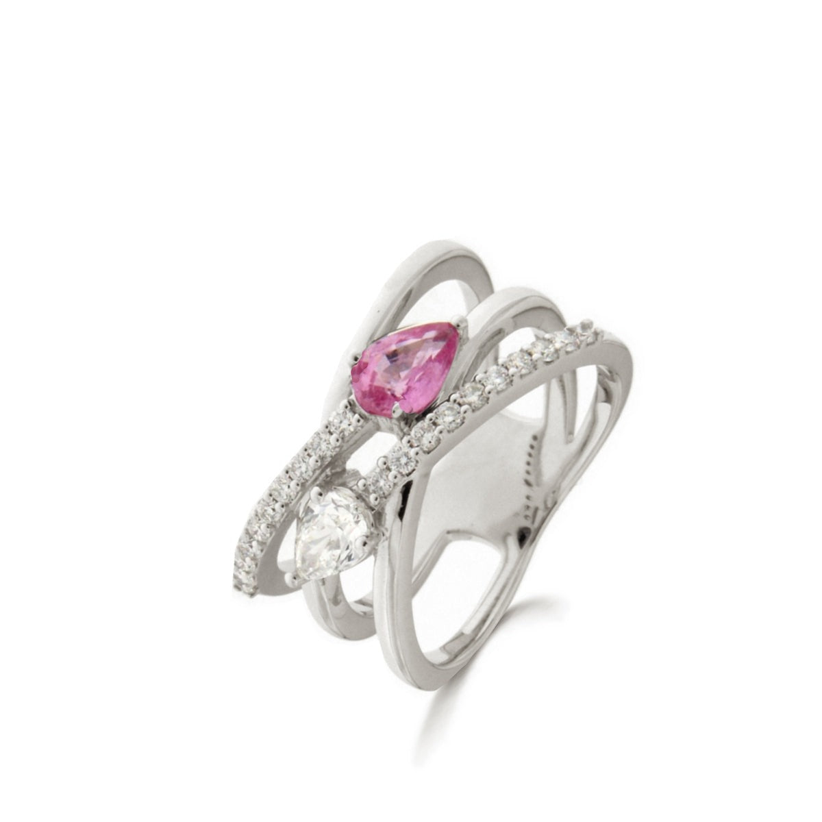 Beheyt – Bague – Or Blanc, Saphir Rose & Diamants