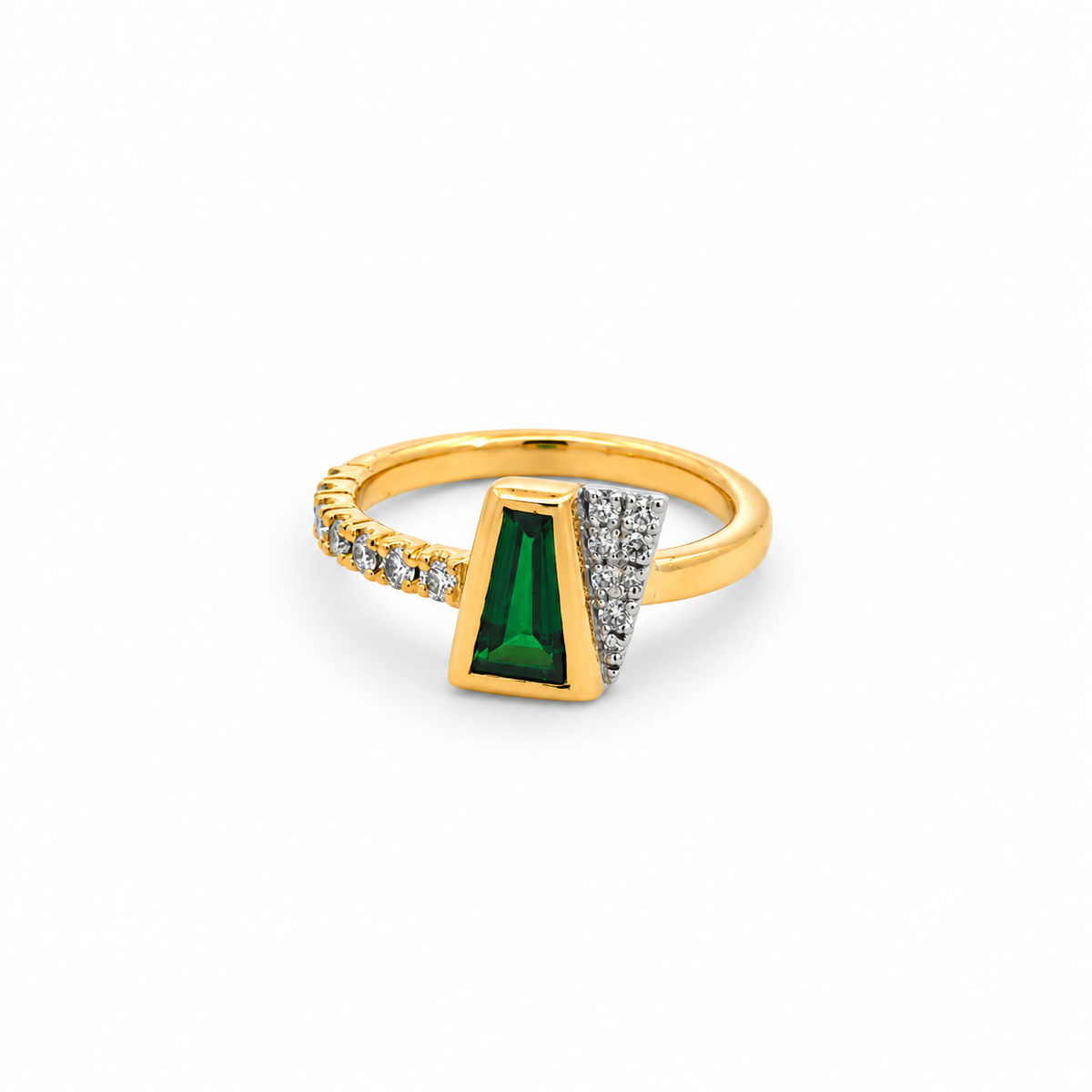 Création – Bague – Or jaune et platine – Tsavorite – Diamants – vue 3