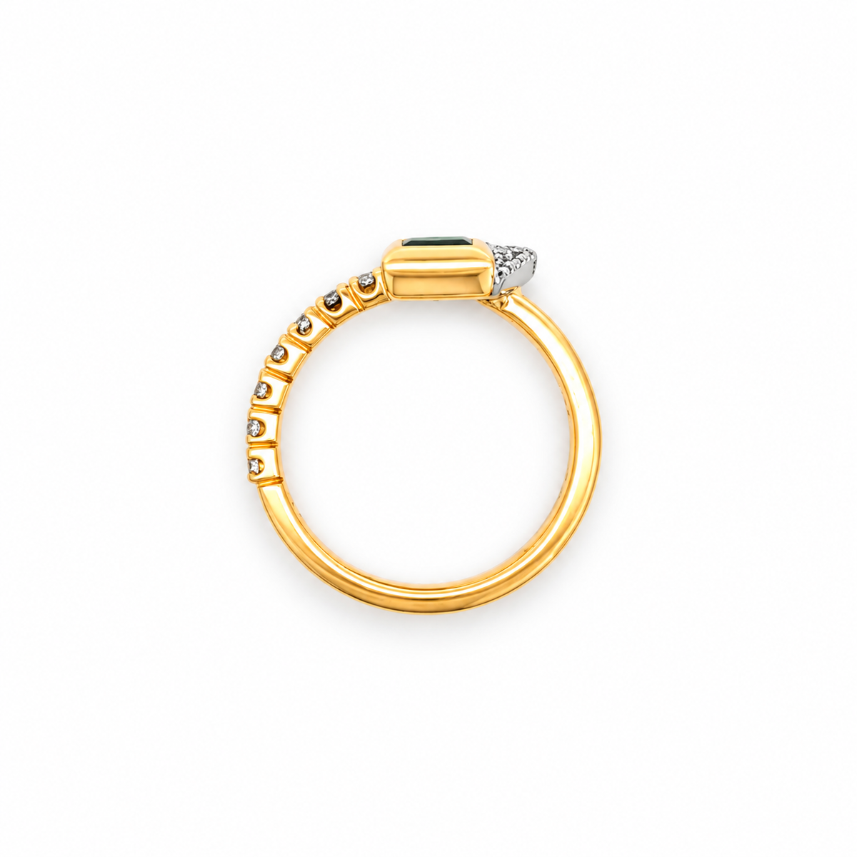 Création – Bague – Or jaune et platine – Tsavorite – Diamants – vue 5