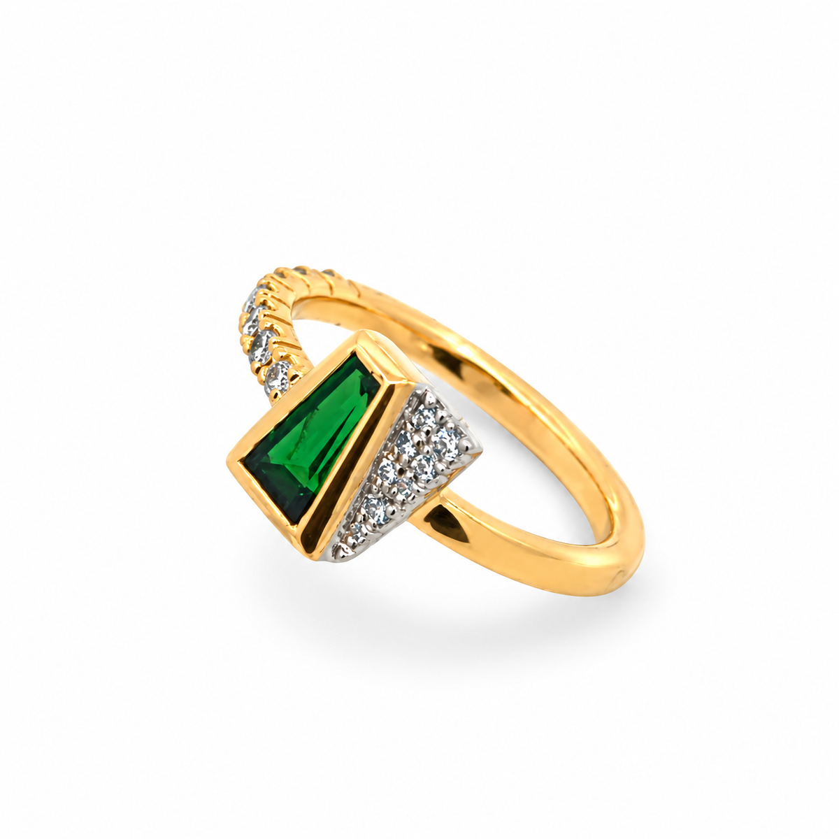 Création – Bague – Or jaune et platine – Tsavorite – Diamants – vue 2