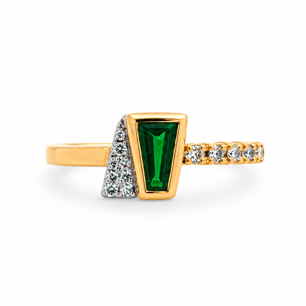 Création – Bague – Or jaune et platine – Tsavorite – Diamants – vue 6