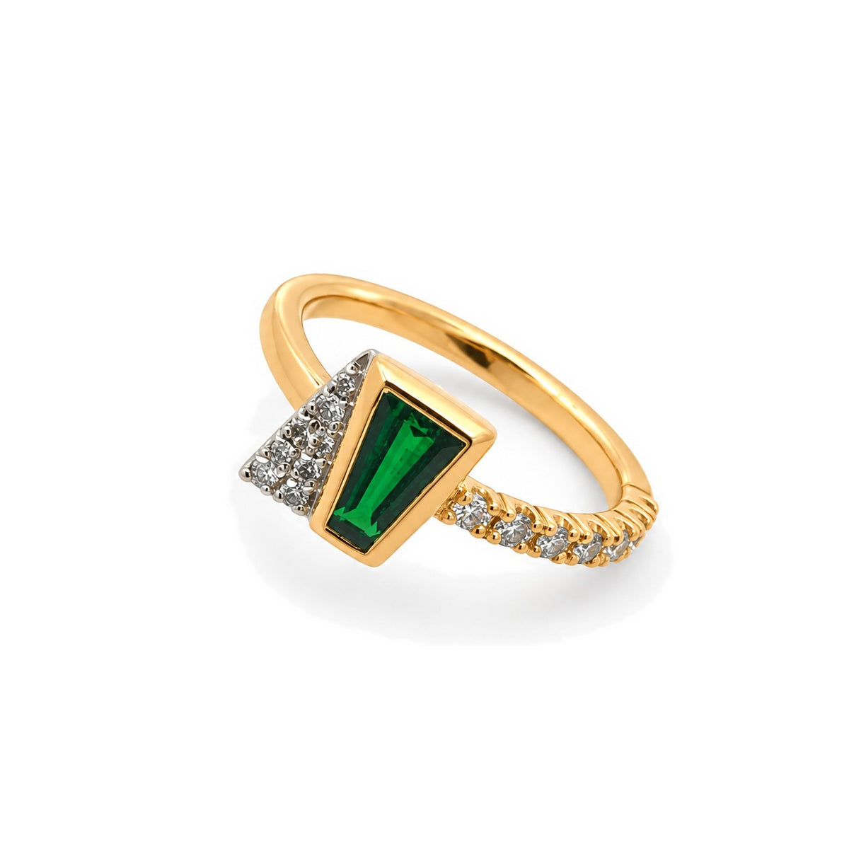 Création – Bague – Or jaune et platine – Tsavorite – Diamants