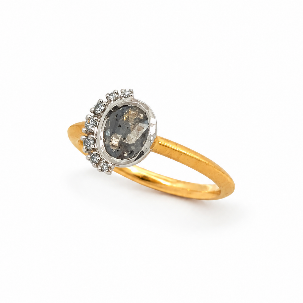 Création – Bague – Or jaune & platine – Diamant Salt & Pepper – Diamants – vue 2