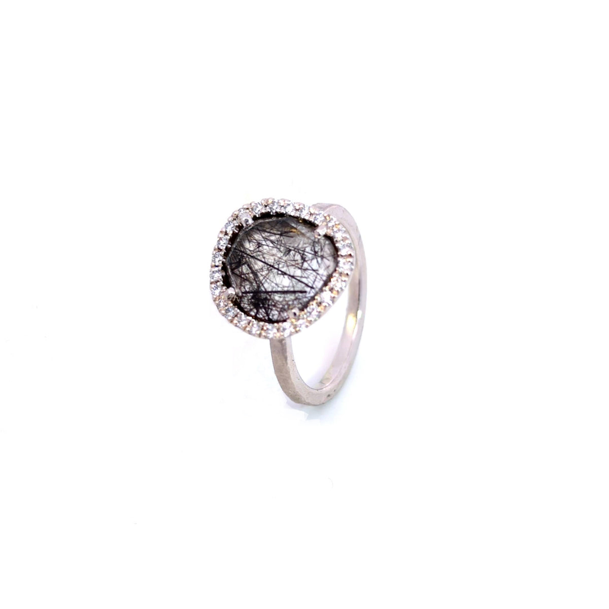 Création – Bague – Platine – Quartz Rutile – Diamants – vue 2