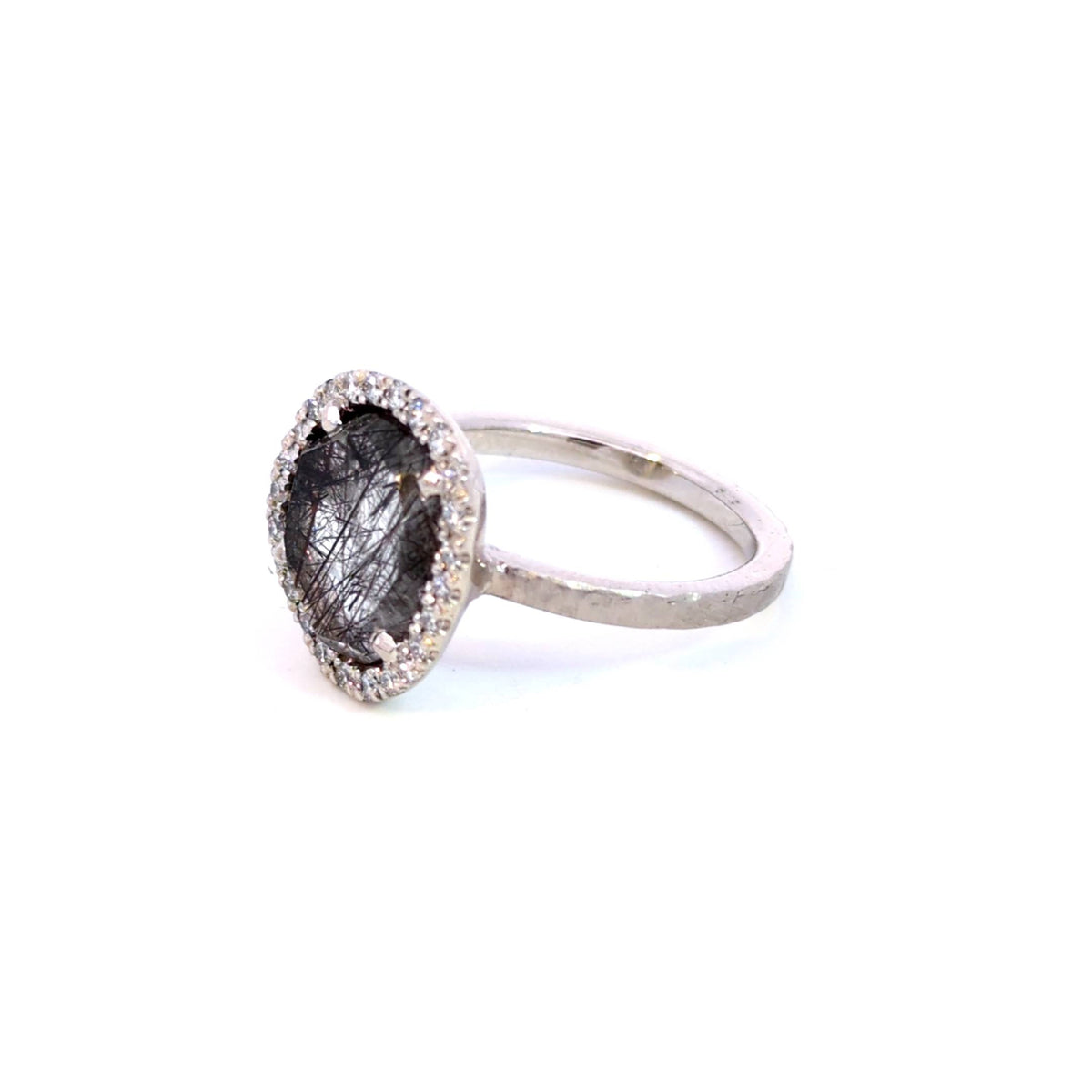 Création – Bague – Platine – Quartz Rutile – Diamants – vue 3