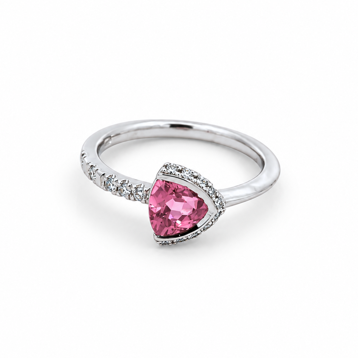 Création – Bague – Platine – Tourmaline rose – Diamants – vue 4