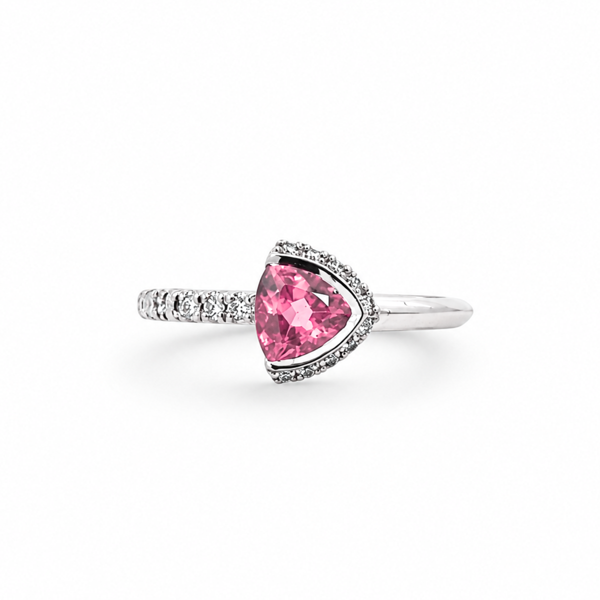 Création – Bague – Platine – Tourmaline rose – Diamants – vue 6