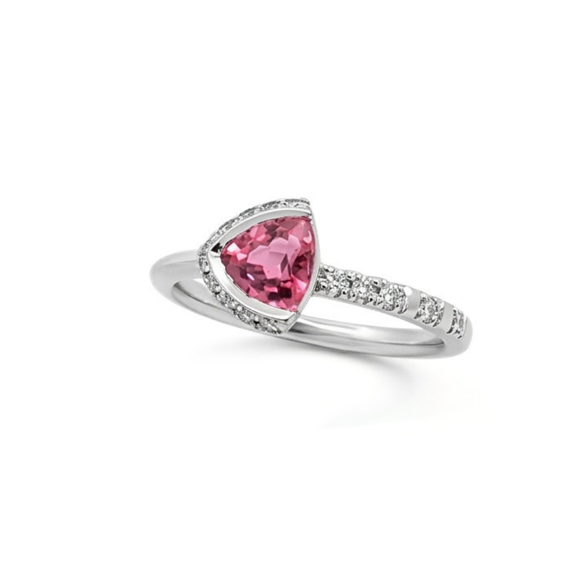 Création – Bague – Platine – Tourmaline rose – Diamants – vue 2