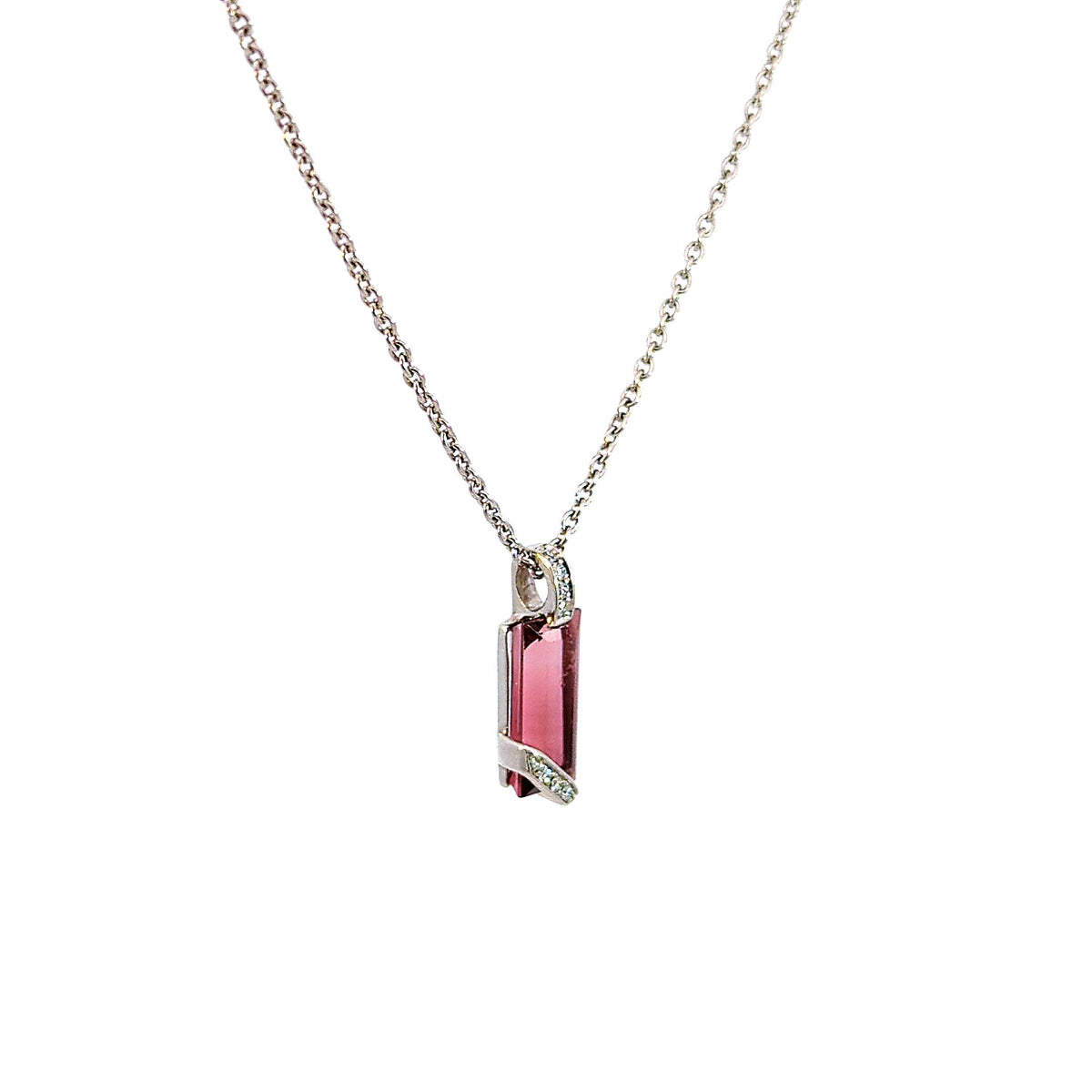 Création – Pendentif – Platine – Tourmaline – Diamants – vue 3