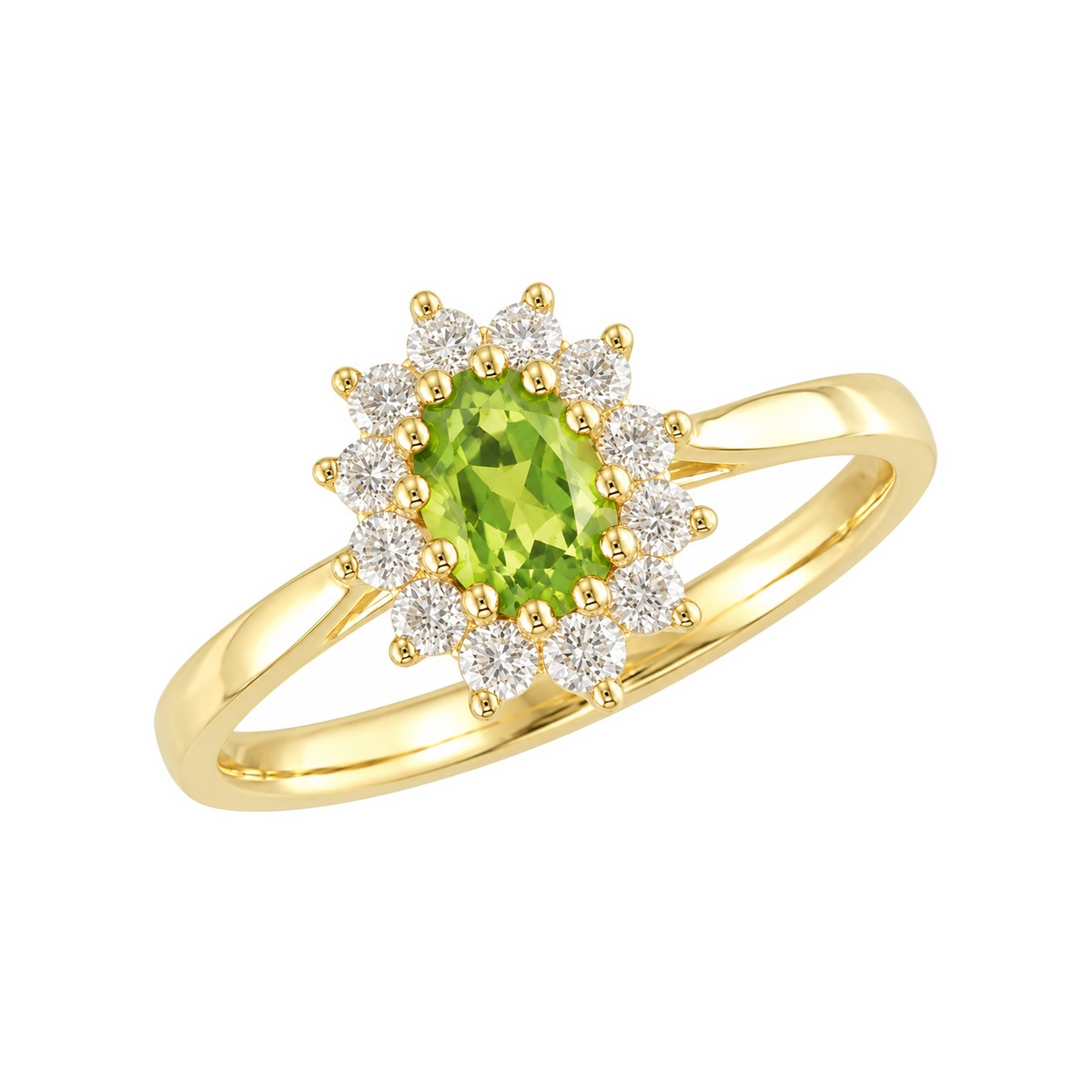 J&A 1970 – Bague – Or jaune, diamants & péridot