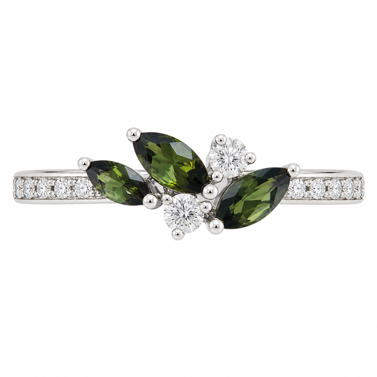J&A 1970 – Bague – Or blanc, tourmaline verte & diamants – vue 2