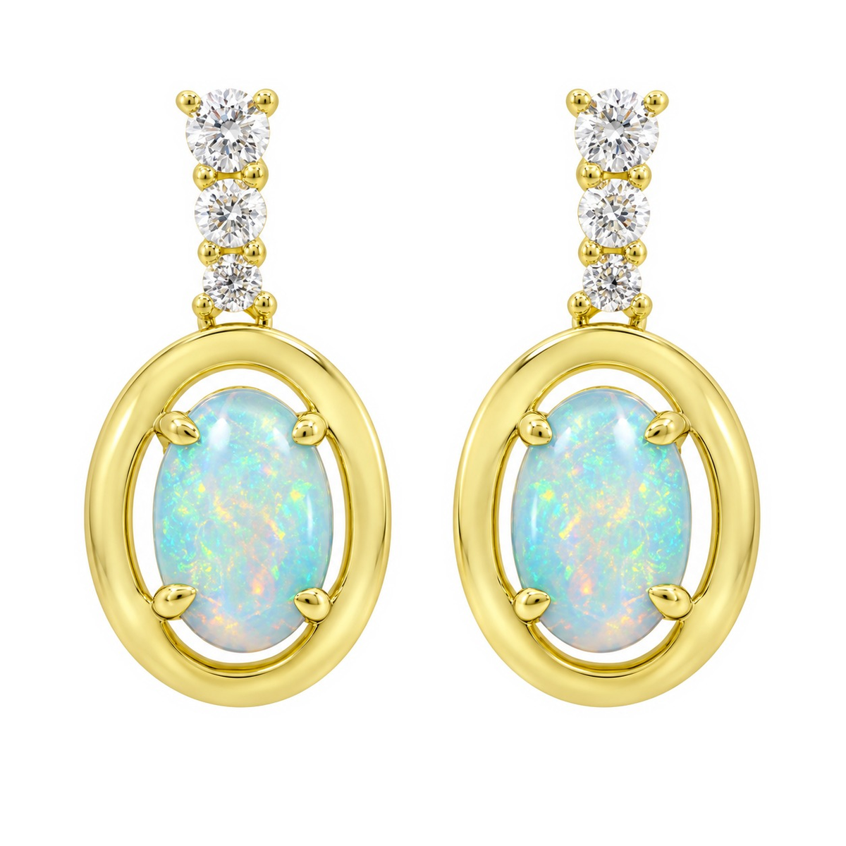 J&A 1970 – Boucles d'Oreilles – Or Jaune, Opales & Diamants