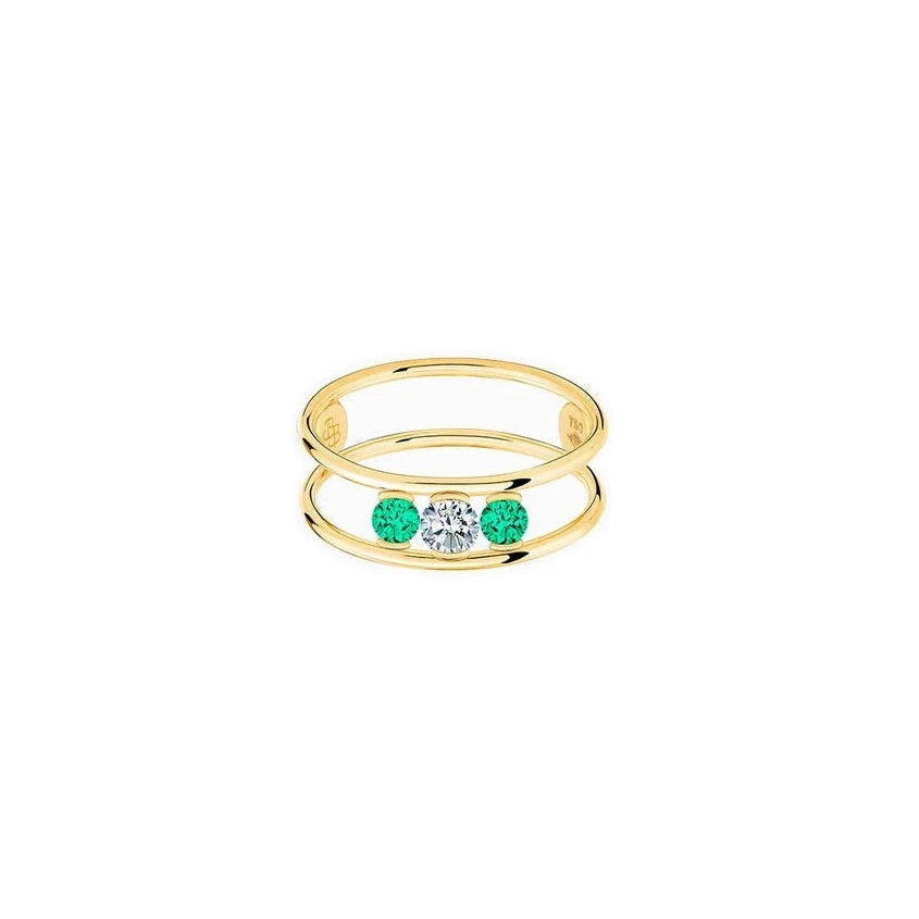 La Brune & La Blonde – Bague – Or jaune, émeraudes & diamant