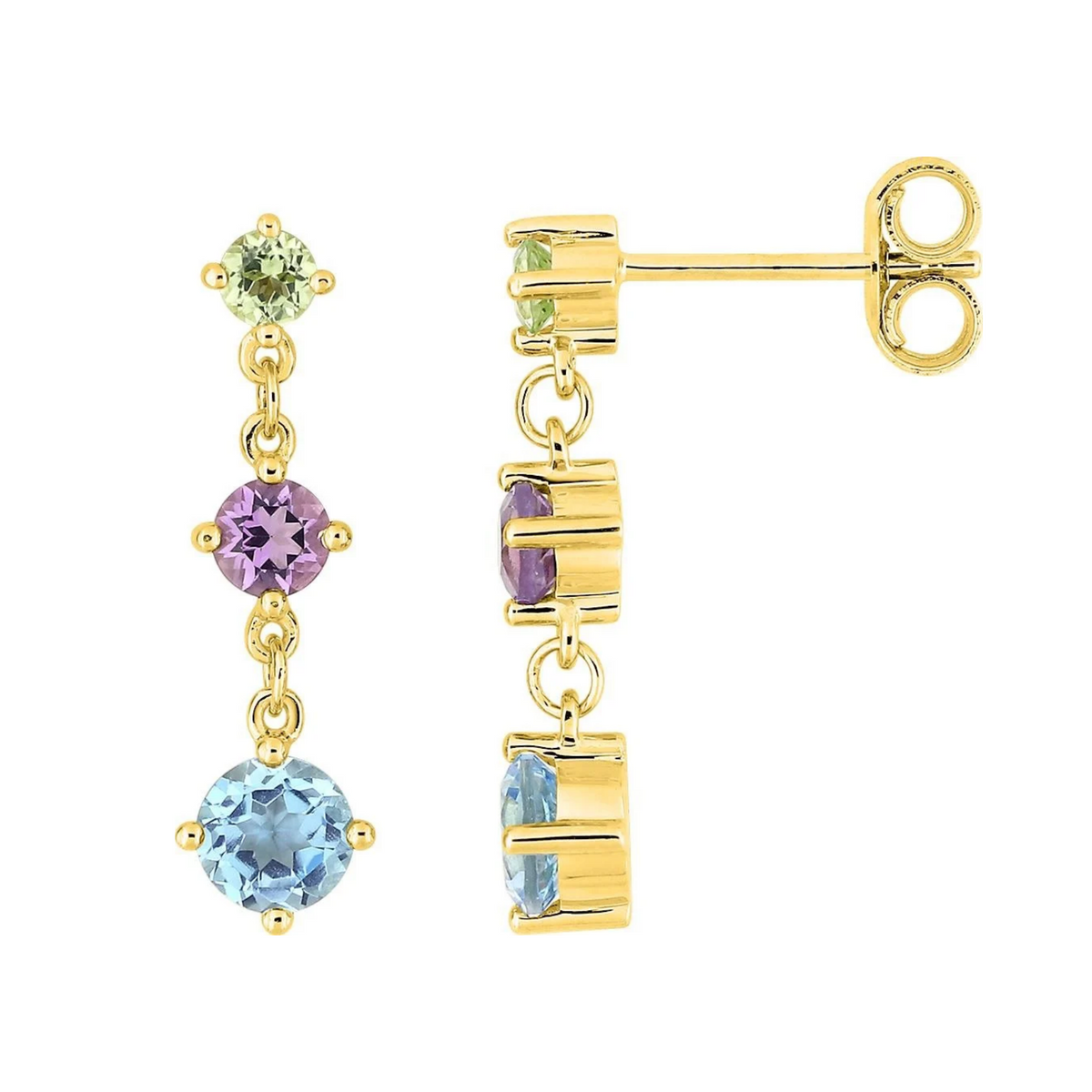 Robbez – Boucles d'Oreilles – Or Jaune, Topazes, améthystes & péridots