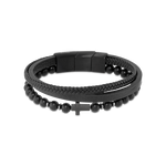 Rochet – Bracelet acier, cuir & agate noir – vue 2