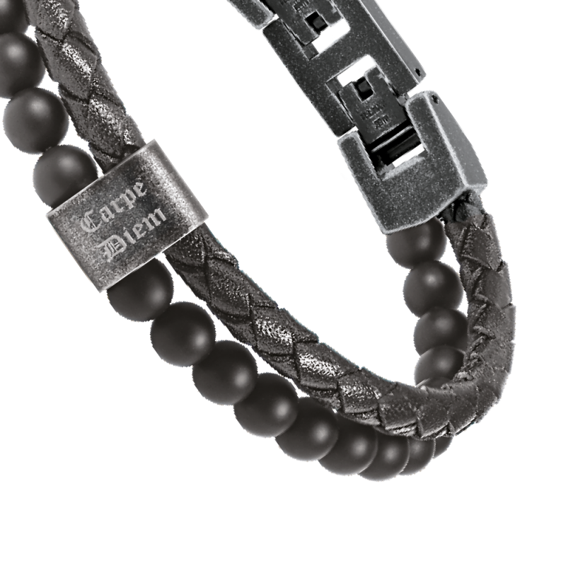 Rochet – Bracelet acier, cuir & agate noir – vue 3