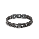 Rochet – Bracelet acier, cuir & agate noir – vue 2